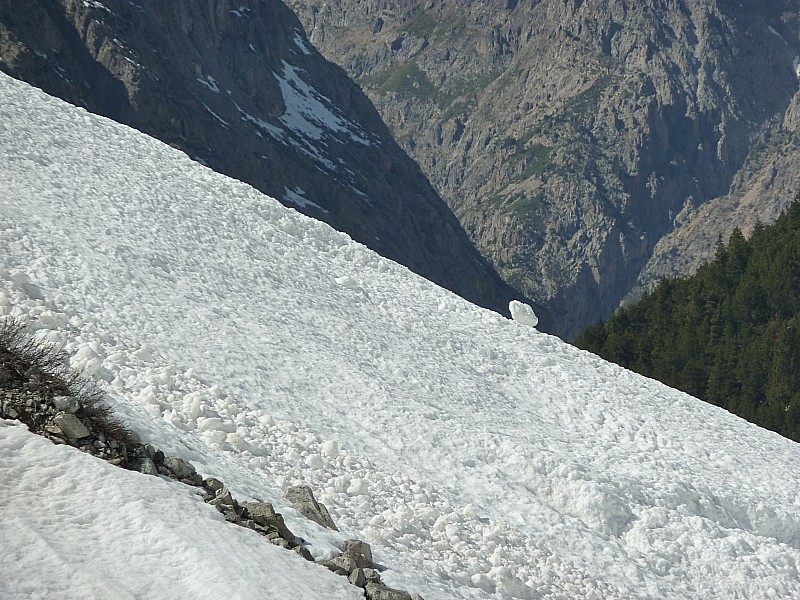 Géométrie : La boule de neige matérialise l'intersection de la pente, de l'ombre et de a forêt
