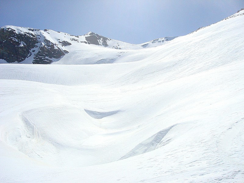 Crevasses sur le glacier : L'ensemble du glacier des Sources de l' Isère, et quelques crevasses.