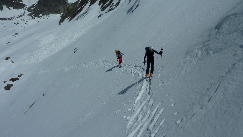Technique de l'escalier : petit grattage pour eviter le long plat de la Sassiere