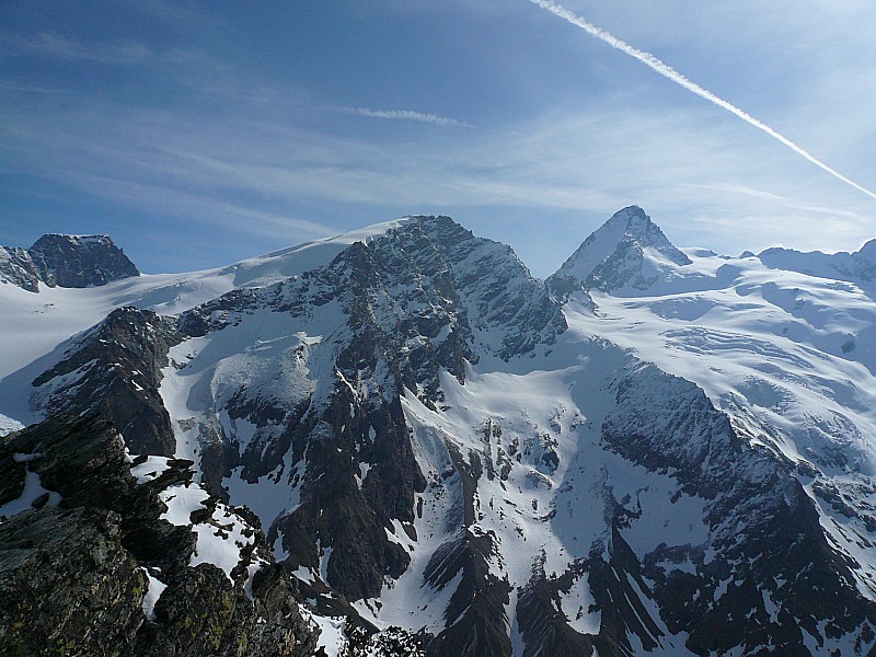col du Mt Brulé : Vue sur tête de valpelline, ref d'aoste et parcours complet dent d'hérens