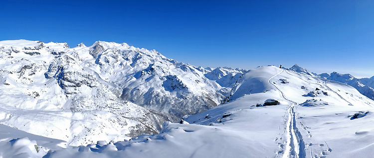 Monte Croce : Panorama pas vilain : Breithorn, Pollux, Castor, Lyskamm