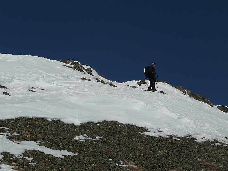 Olivier au sommet : Les cailloux sont bien visibles sur ce versant sud soufflé par le vent