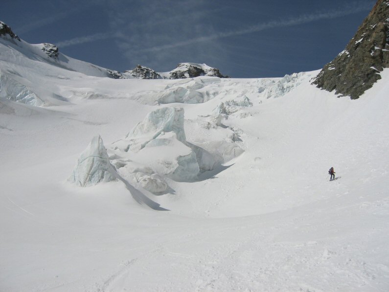 Glacier de l'Homme : début de la descente sur le Glacier de l'Homme avec la Meije Orientale en toile de fond