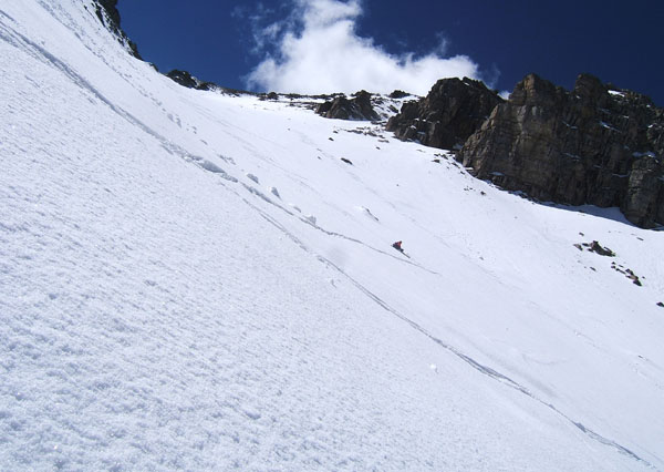 Tête de Sanguinière : Mon neveu pas encore sur avec ses nouveaux ski dans la pente soutenue du "Petit Valloar"