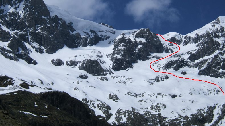 fin du Vallon : le beau vallon qui mène presque au glacier des Rouies, ne pas prendre le couloir dans l'axe mais bifurquer à gauche juste avant. attention c'ets là que les coulées se produisent