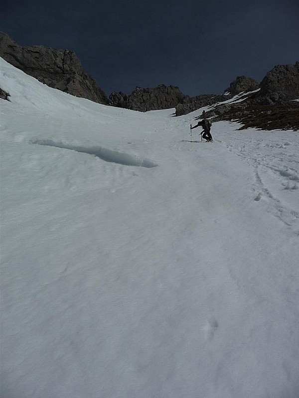 Pte de Bellacha SW : Pierre dans le couloir SW.