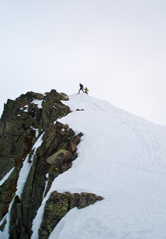 Rognolet : Alexis attaque du sommet en ski... Avec le regel et les traces de pas c'est pas du grand ski...