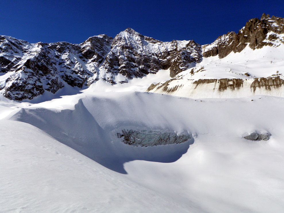 Glacier d'Arsine : Vraiment peu de neige dans la Brèche de la plate