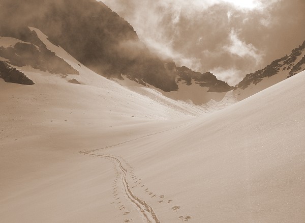 col de l'Agnelin : Sous le col de l'Agnelin, en suivant les traces d'Isabelle et de Bruno