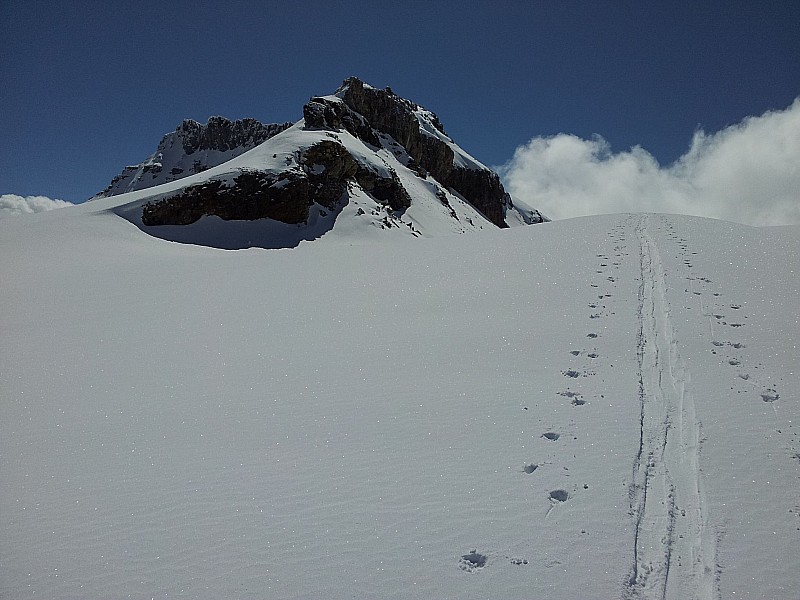 Pointe de la Réchasse : Arrivée sur le replat vers 3000 m, belle trace (merci !)