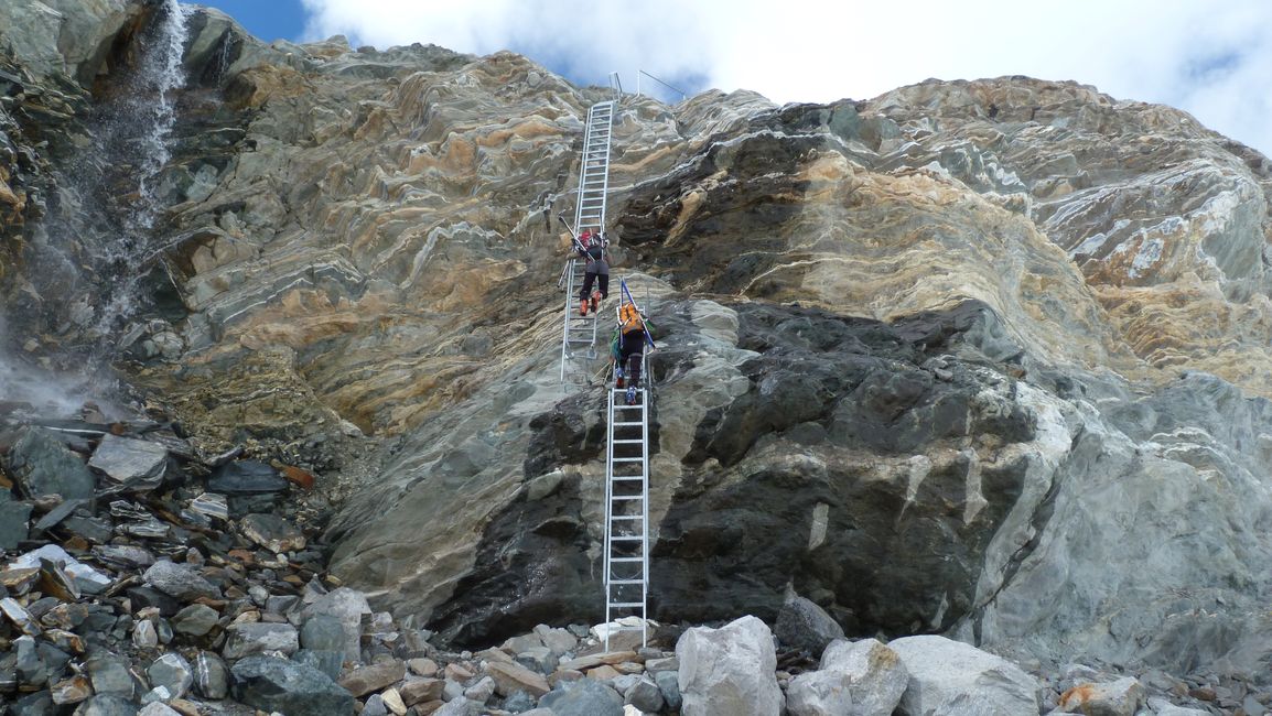 Recul glaciaire : Les échelles pour accéder au Gornergletscher