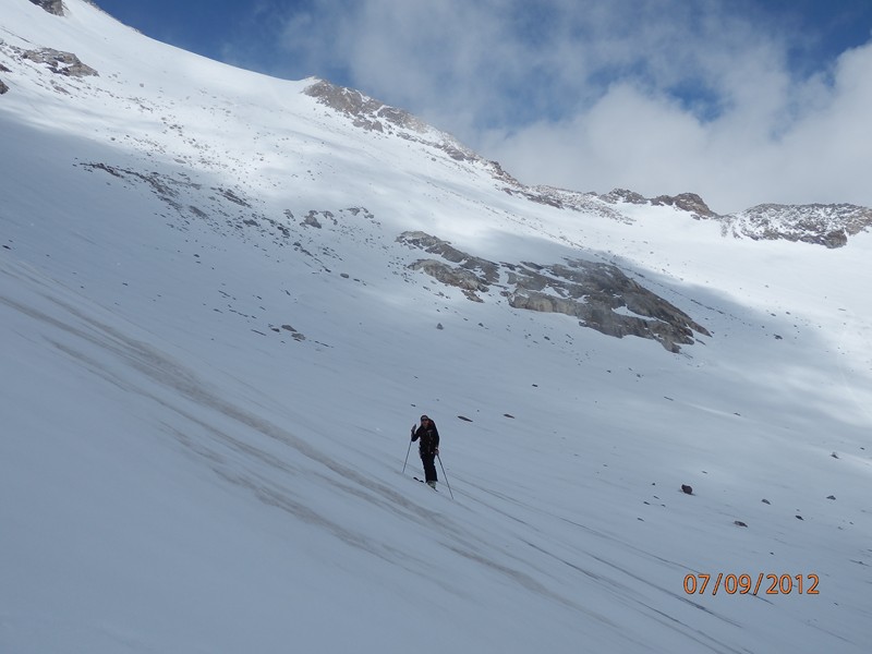 Montée au Refuge Gnifetti : André progressant vers le Canale Casati