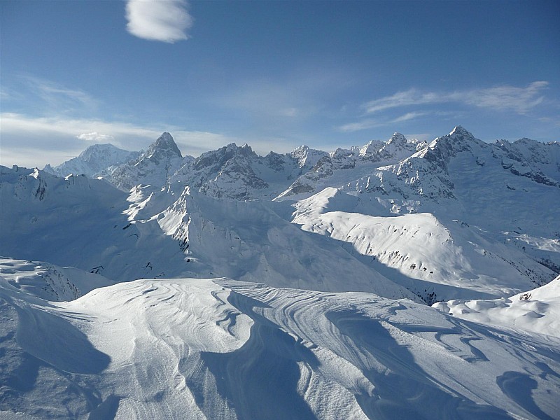 Monts Tellier : Du sommet, Gdes Jorasses, Mt Blanc, Triolet, Dolent...