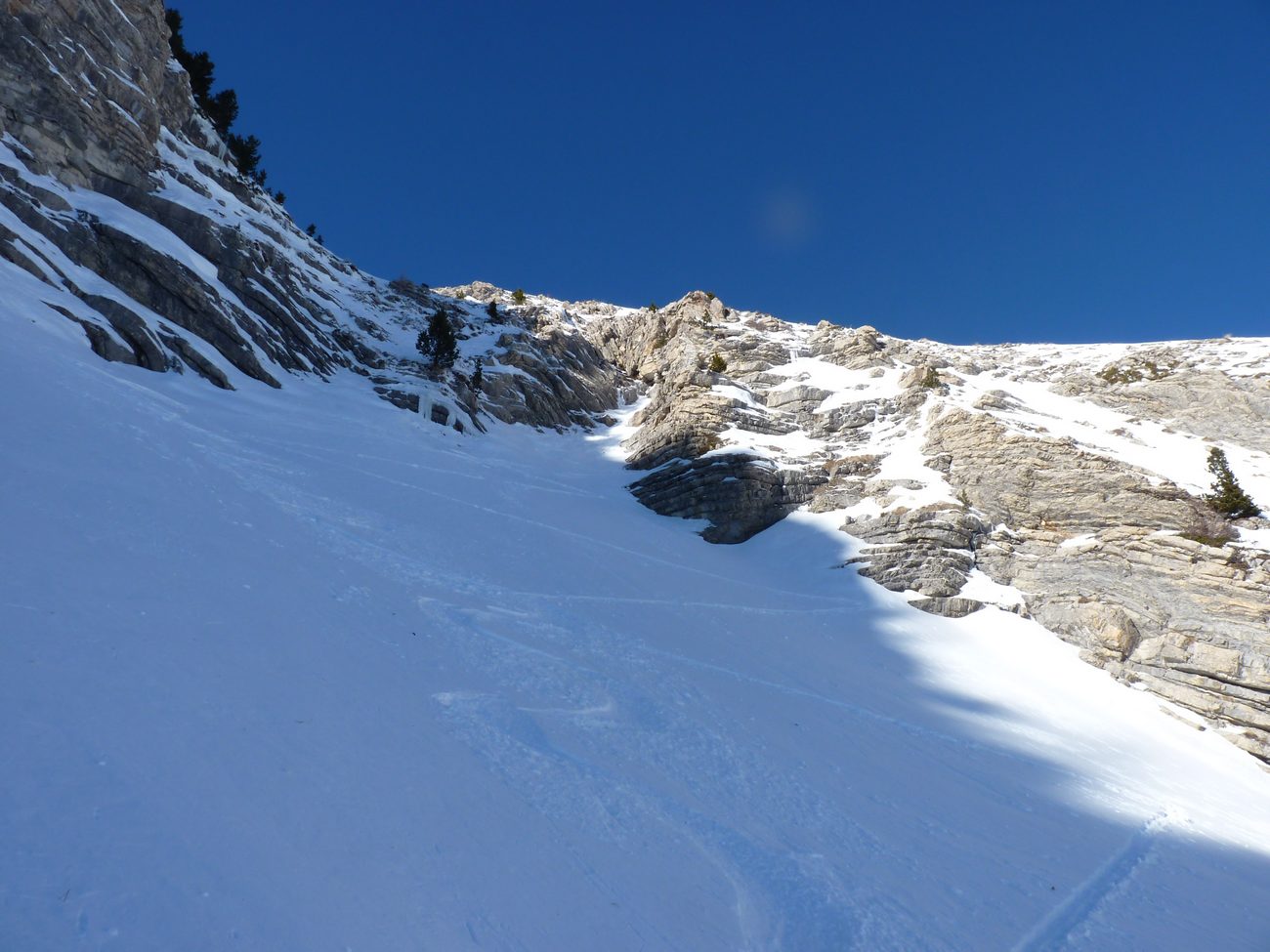 Poudre sous le verrou : Vu sur la traversée et le haut de la pente