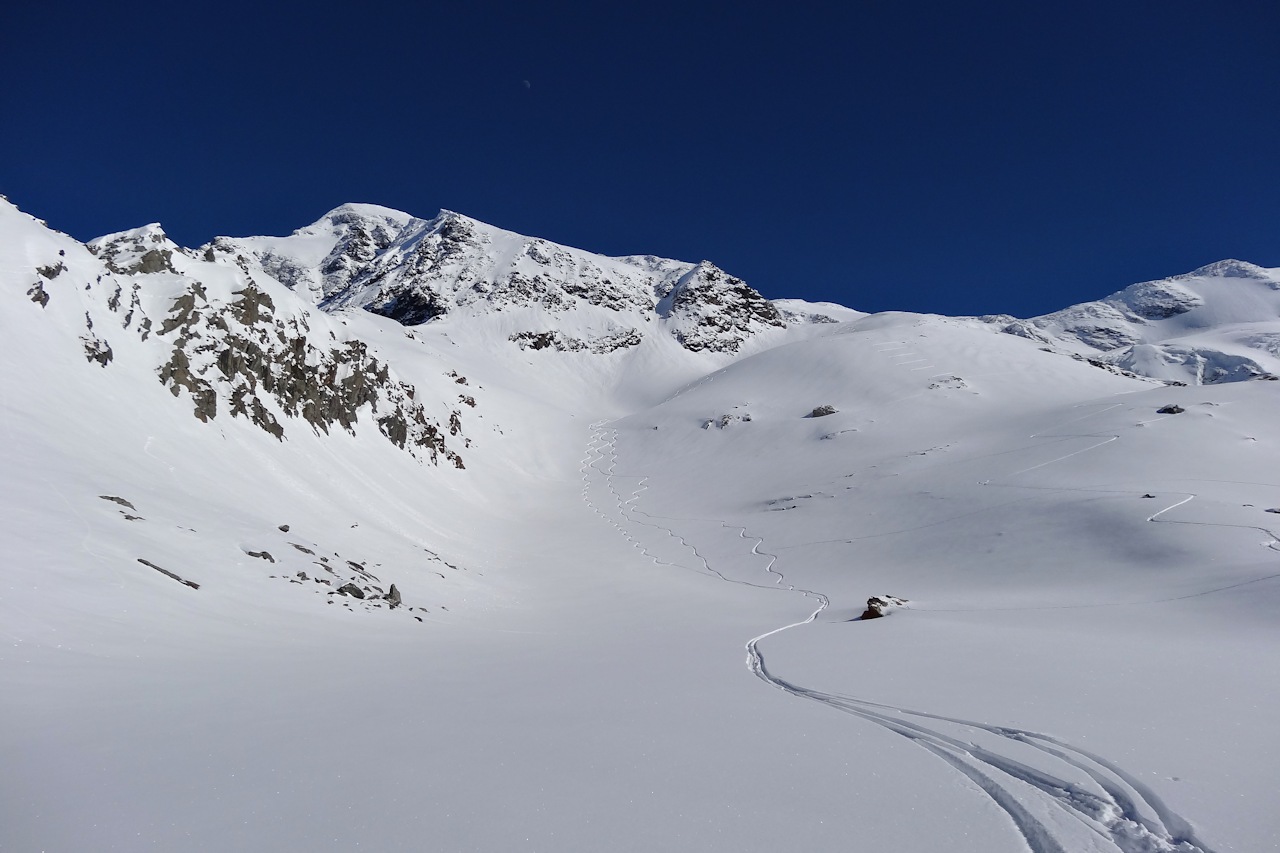 Du col : Nos traces de montée et descente.