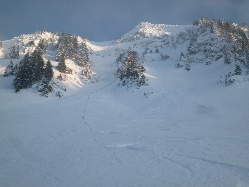Couloir NO du Beau Mollard : les ressauts rocheux ne passaient pas à ski.