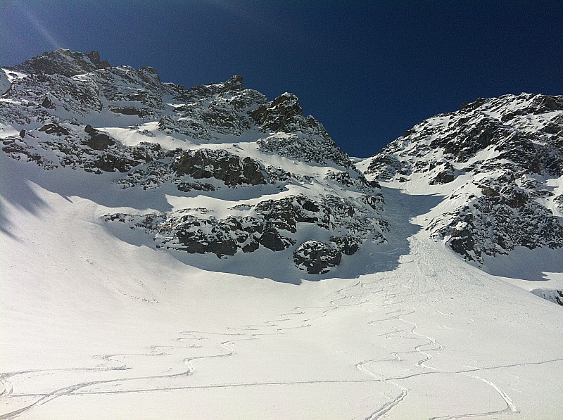 Couloir N après notre passage : Nos traces de descente