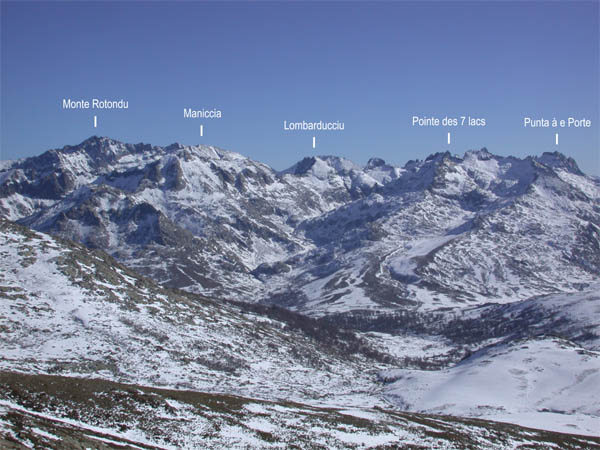 Panorama vers le Rotondu : Rotondu et sommets de la Haute Restonica
