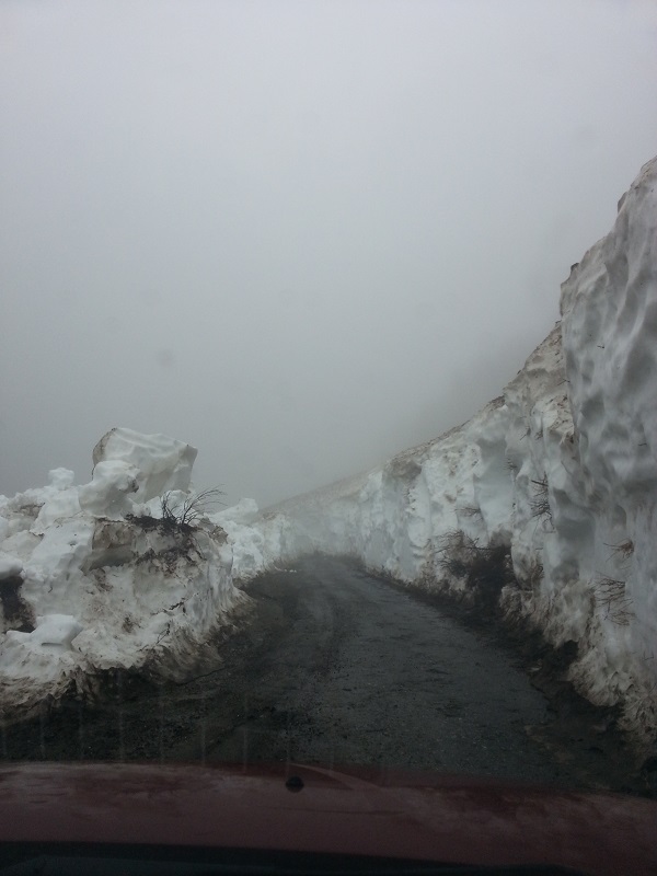 #7 Route dégagée! : Le déneigement s Route dégagée! : Le déneigement s'est fait quelques heures avant notre arrivée. On peut accéder à Täschalp et on gagne 300 m de dénivelé!