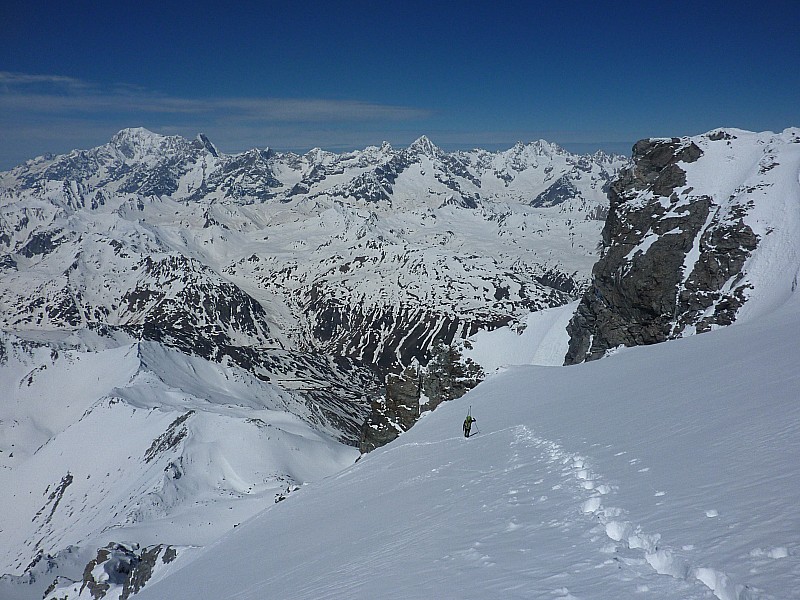 Annibal : Sortie du couloir sur fond de Mont Blanc