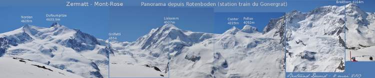 Panorama depuis Rotenboden : depuis la sortie de la station de train du Gonergrat