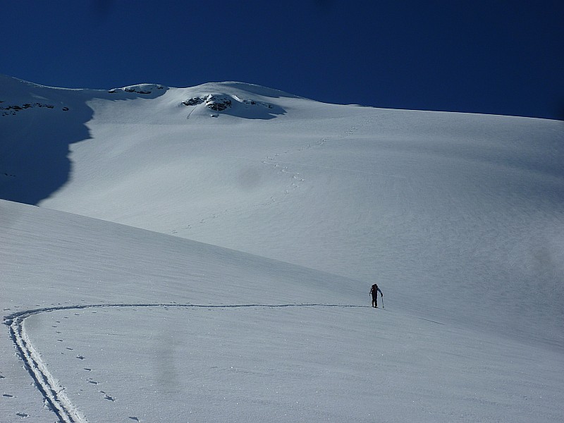 Glacier de l'Arcelle Neuve : Albert à l'attaque de la belle pente