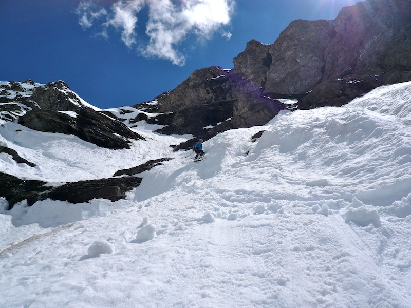 passage du verrou : Passage du verrou dans les barres rocheuses du glacier supérieur du Vallonnet