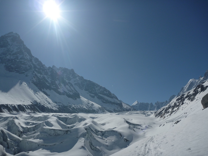 Chardonnet : Arrivee sur la glacier, bon regel