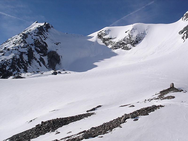 le glacier : les 2 traces d'hier, retour du Pourri