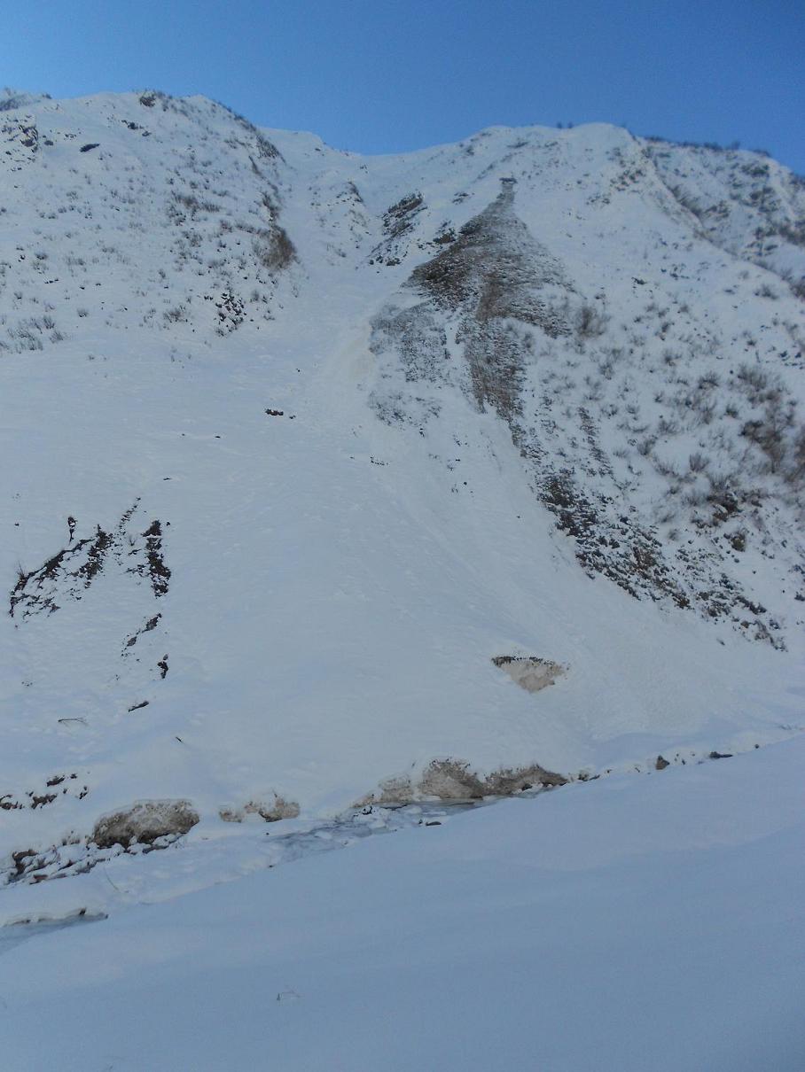 Vallon d'Ormente : Cône d'avalanches de la saison dernière à 1700m
