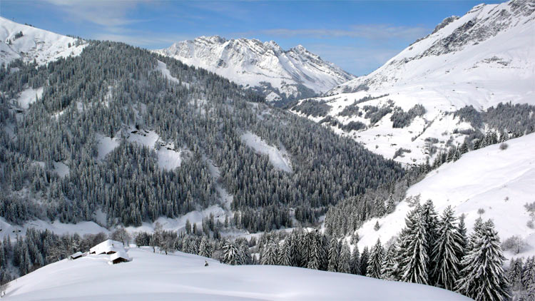 Prise Nouvelle : Les belles pentes qui descendent sur Prise Nouvelle et les chalets du Char.