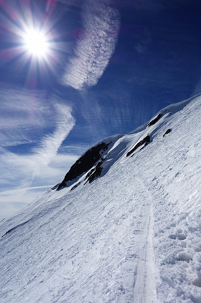 Légette du Mirantin : Dans la bonne trace remontant la face Est.
