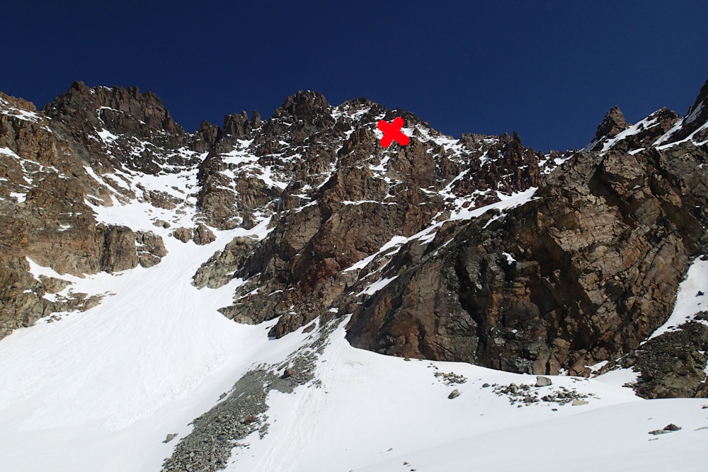 La face sud : avec l'endroit où je me suis arrêté