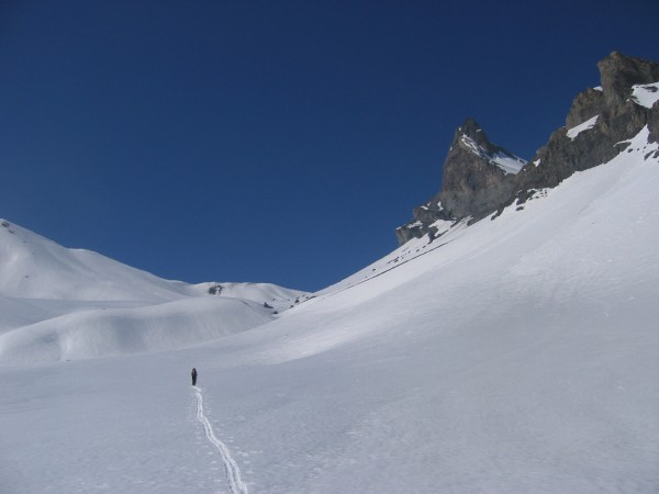 Derrière l'aiguille : Trace dans la dernière remontée derrière l'aiguille de morges...Attention les yeux!