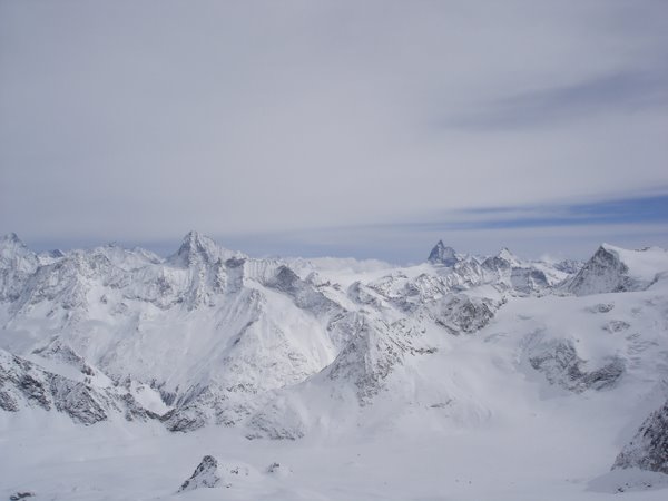 Alpes valaisannes : Weisshorn, Dent Blanche, Cervin, Dent d'Hérens depuis la Luette