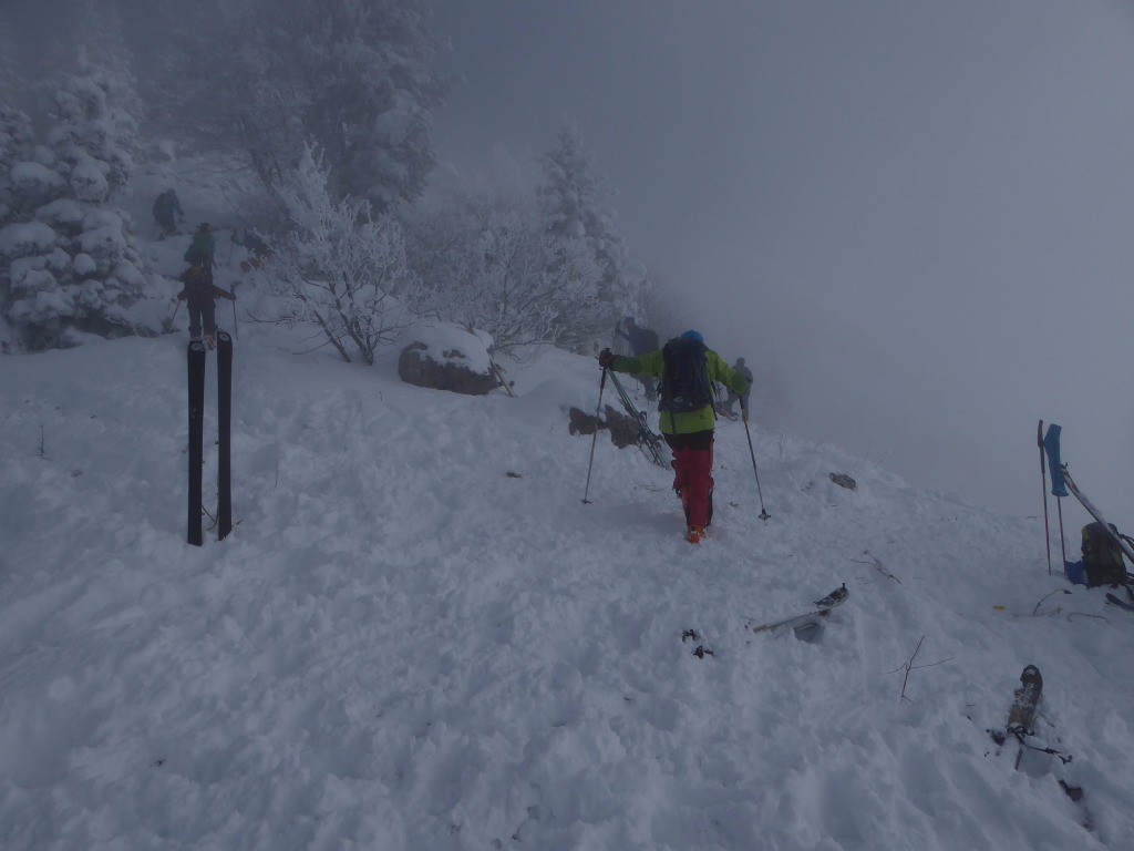 Fin de la montée à ski vers 1750 m, attention, pas mal de cailloux car il n'y a pas de sous couche! Montée au sommet de la Scia à pied! 