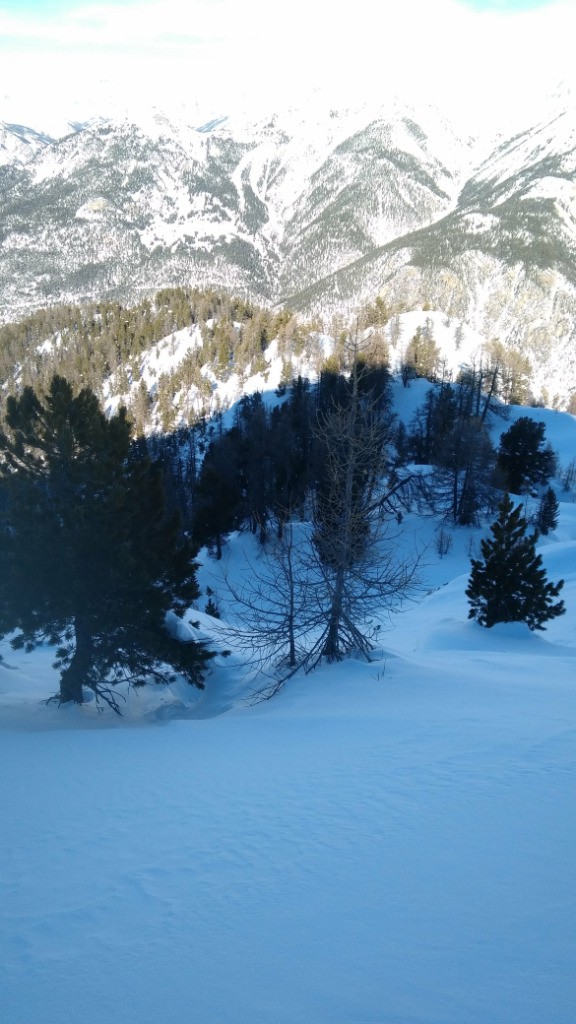 Au départ de la descente par la croupe nord; beau et sauvage.