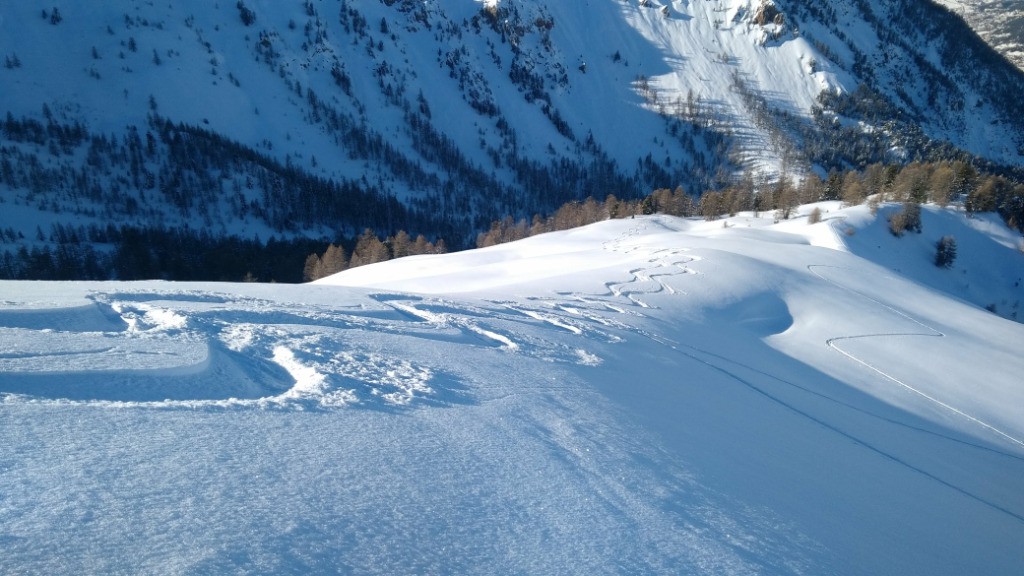 Samedi 13 - nos traces des descente et de montée sur la croupe NNO, nous allons refaire deux traces de descente.