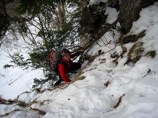 Chartreuse Verte : La Charteuse, et ses plans nimp'Combat dans la Forêt...
Ici petit déchaussage et désescalade "tarzan" accrochés aux branches ;-)
