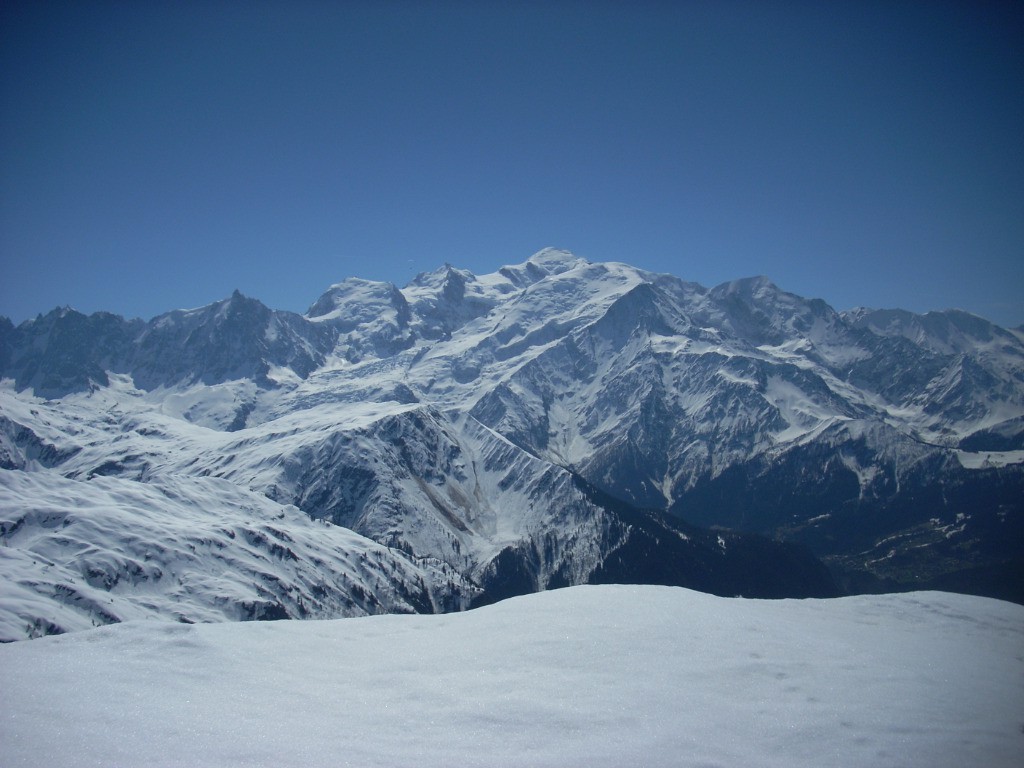 Pique nique en terrasse avec vu sur le Mont-Blanc... j'en profite!
