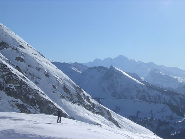 alt 1850 : Cyril, devant notre beau massif du Mt Blanc