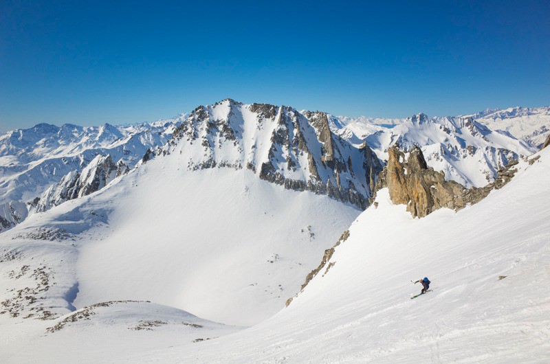 Début de descente face au Mont Blanc au loin
