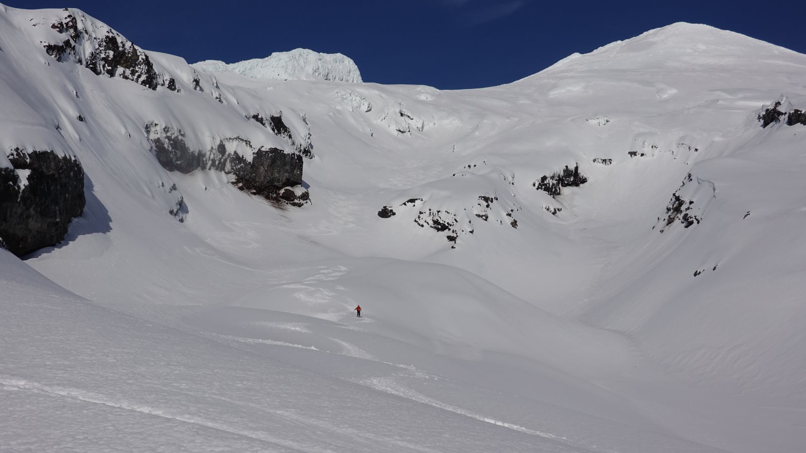 Seuls à skier ce beau versant du Villarica
