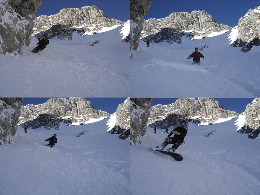 les 4 snowboardeurs : de gauche à droite et de haut en bas, Christophe, Eric, Hervé et Lud