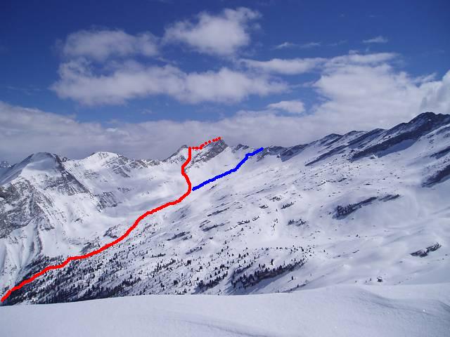 Les Trois Evêchés, versant NW (rouge).
Le Pas de le Petite Barre (bleu).
