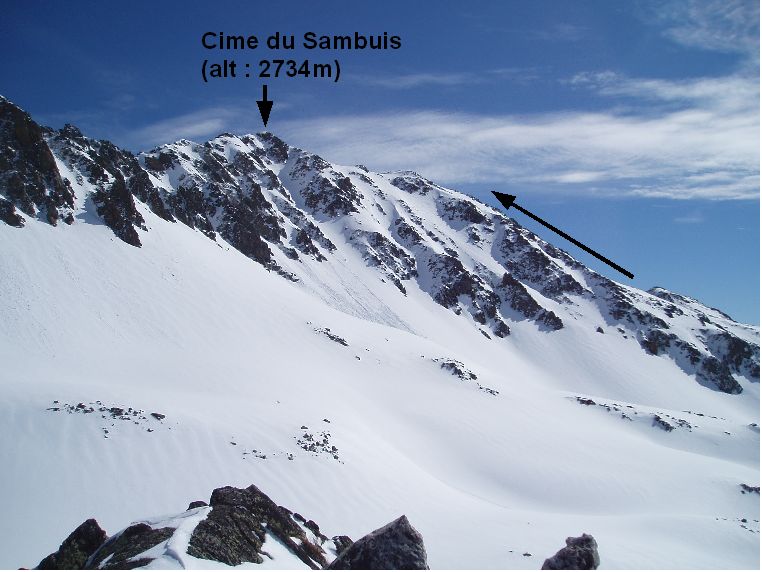 Cime du Sambuis, face sud, depuis le col du Sambuis.