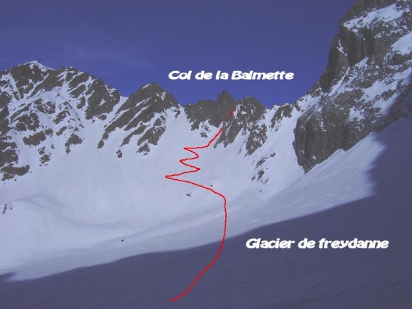 Le col de la Balmette depuis le glacier de Freydanne (peut être d'autres passages possibles pour le col de la Balmette ?)
