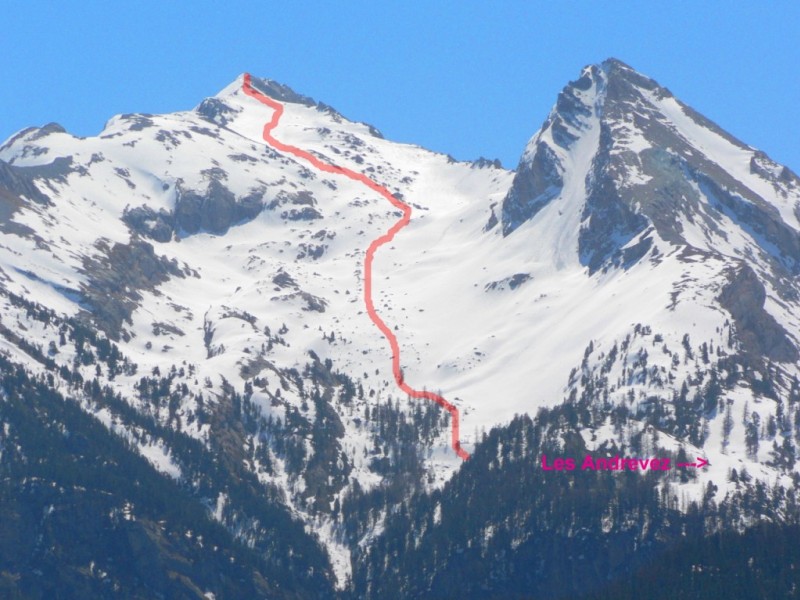 Pointe de Saume - 4 mai 2008 : en rouge, l'itinéraire de montée.
