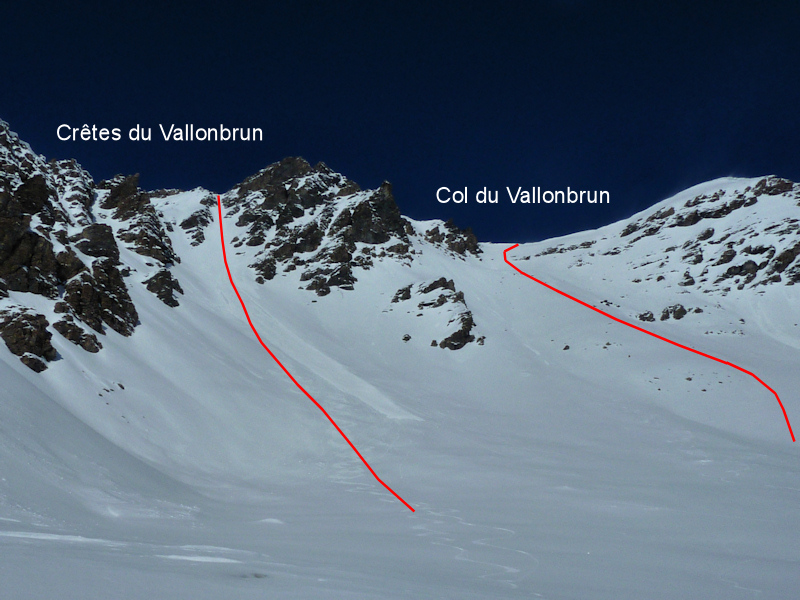 Couloir S des crêtes du Vallonbrun (4.1)
Pente Sud du Col du Vallonbrun (3.3)