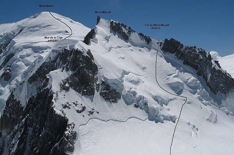 Itinéraire de montée vers le Col du Mont Maudit ( Juin 2010 )